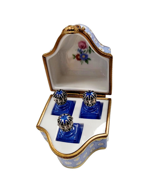 Three Perfume in Gold Blue Flowered Chest
