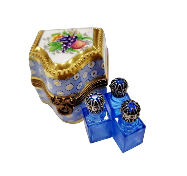 Three Perfume in Gold Blue Flowered Chest