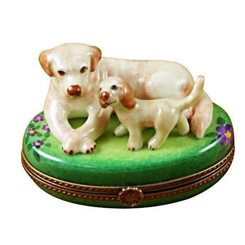 Yellow Labrador & Puppy limoges box